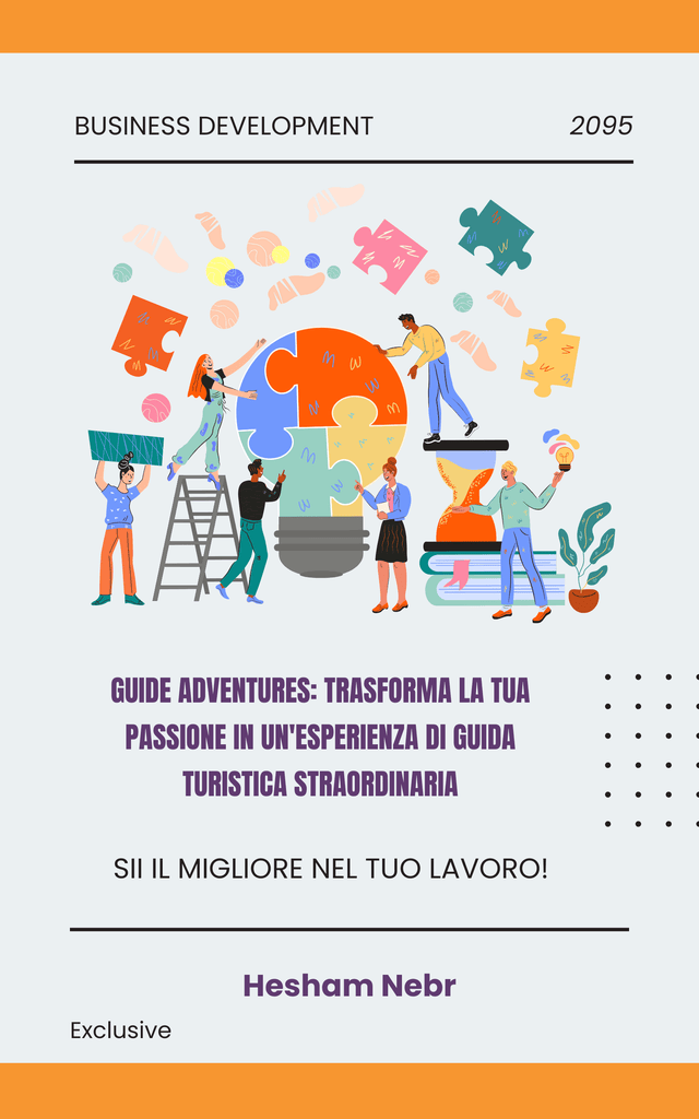 A tour guide leading a group through a scenic location - Italian